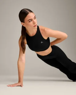 EasyLift™ High Neck Sports Bra with Grey Logo