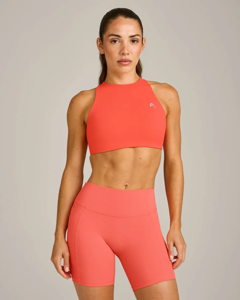 EasyLift™ High Neck Sports Bra with Grey Logo