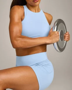 EasyLift™ High Neck Sports Bra with Grey Logo