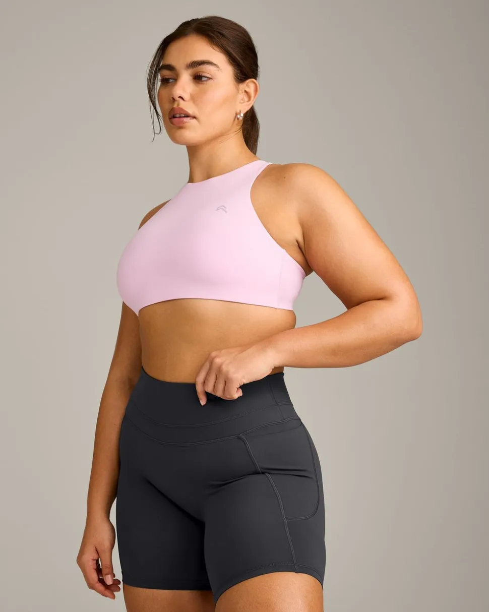 EasyLift™ High Neck Sports Bra with Grey Logo