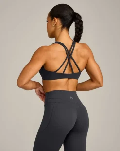 EasyLift™ High Neck Sports Bra with Grey Logo