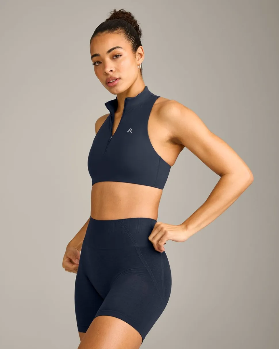 EasyLift™ Zip High Neck Sports Bra with Grey Logo