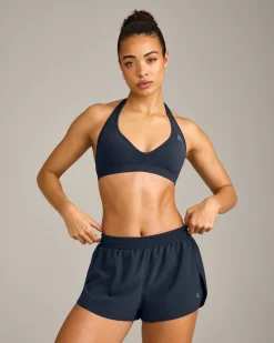 EffortlessLift™ Seamless Halter Neck Sports Bra with Grey Logo