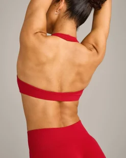 EffortlessLift™ Seamless Halter Neck Sports Bra with Grey Logo