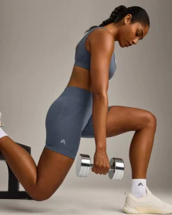 EffortlessLift™ Seamless Mid Rise Shorts with Grey Logo