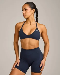 EnhanceLift™ Seamless Minimal Halter Neck Bralette with Grey Logo