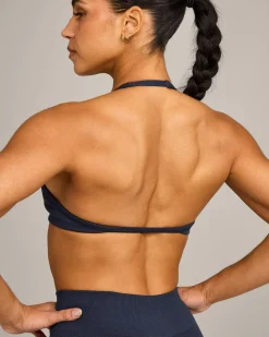 EnhanceLift™ Seamless Minimal Halter Neck Bralette with Grey Logo