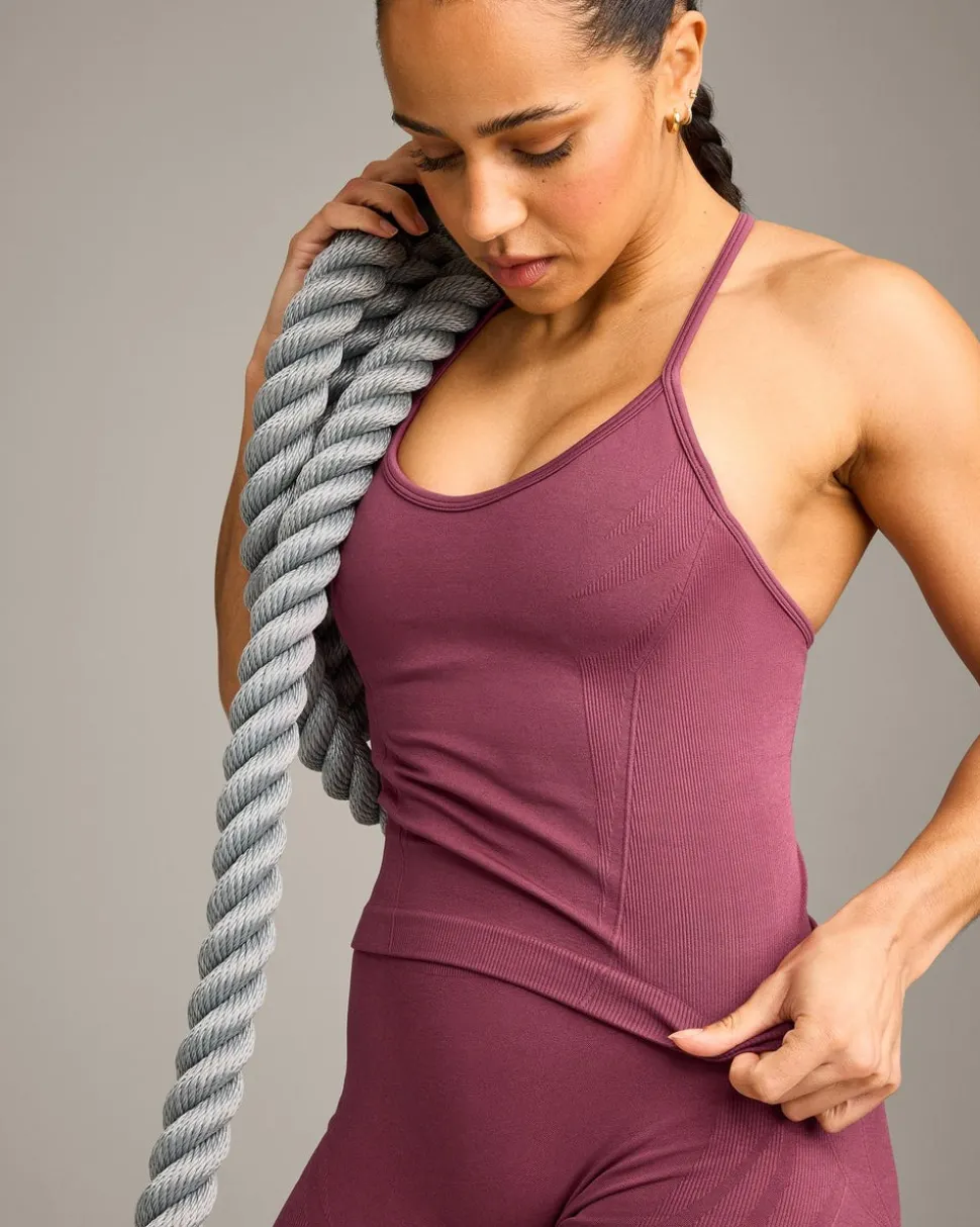 EnhanceLift™ Seamless Strappy Racer Vest with Built in Bra Shelf with Grey Logo