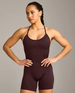 EnhanceLift™ Seamless Strappy Racer Vest with Built in Bra Shelf with Grey Logo