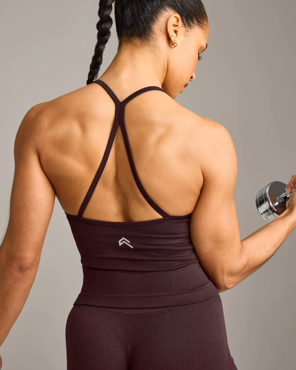 EnhanceLift™ Seamless Strappy Racer Vest with Built in Bra Shelf with Grey Logo