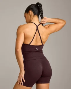 EnhanceLift™ Seamless Strappy Racer Vest with Built in Bra Shelf with Grey Logo