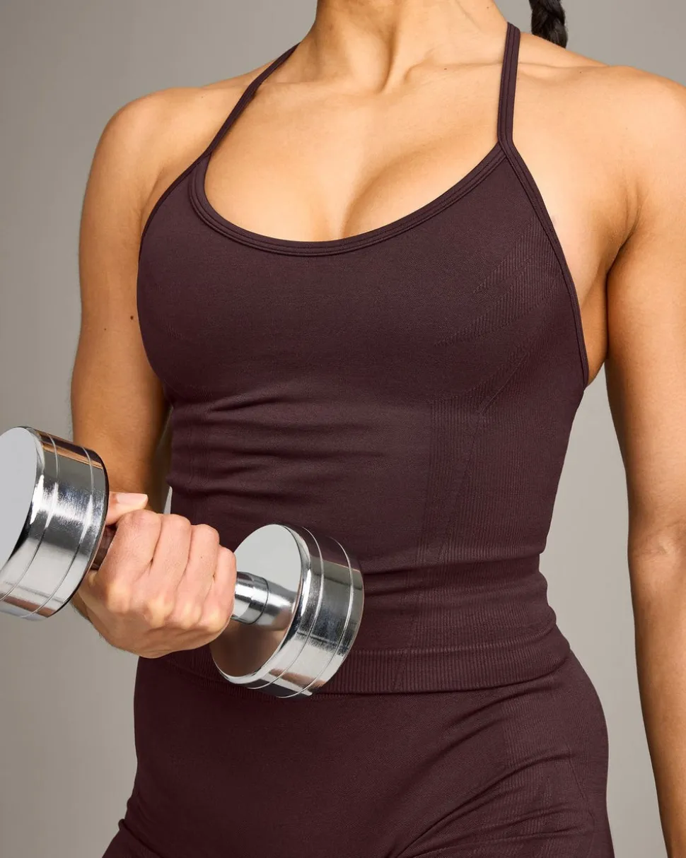 EnhanceLift™ Seamless Strappy Racer Vest with Built in Bra Shelf with Grey Logo