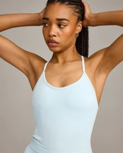 EnhanceLift™ Seamless Strappy Racer Vest with Built in Bra Shelf with Grey Logo