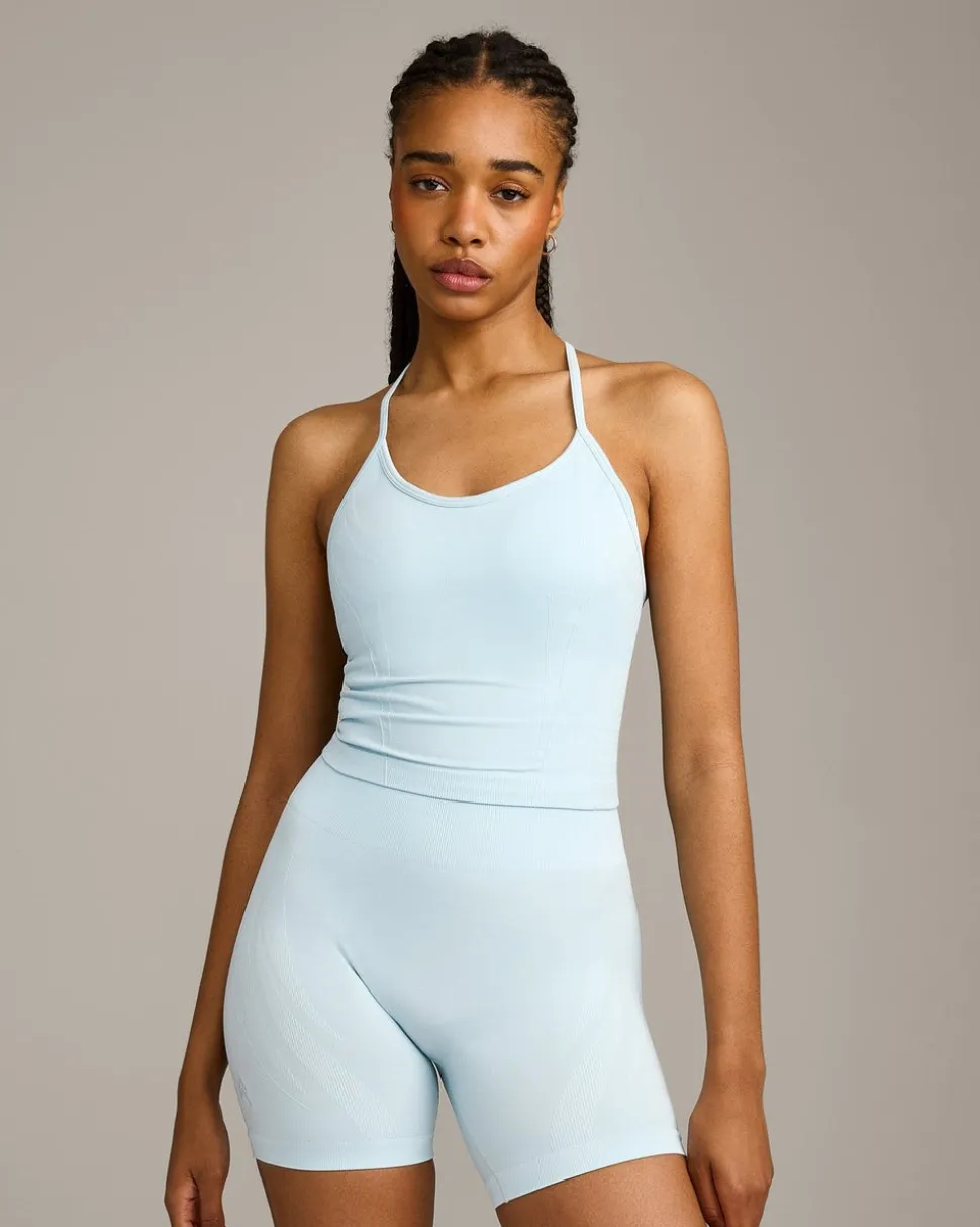 EnhanceLift™ Seamless Strappy Racer Vest with Built in Bra Shelf with Grey Logo