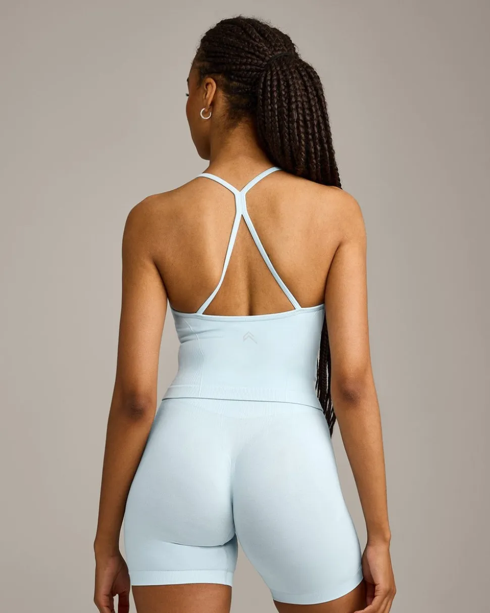 EnhanceLift™ Seamless Strappy Racer Vest with Built in Bra Shelf with Grey Logo
