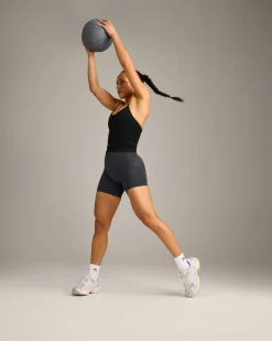 EnhanceLift™ Seamless Strappy Racer Vest with Built in Bra Shelf with Grey Logo