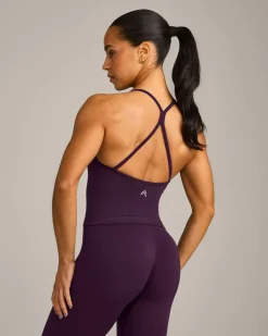 EnhanceLift™ Seamless Strappy Racer Vest with Built in Bra Shelf with Grey Logo