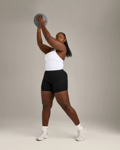EnhanceLift™ Seamless Strappy Racer Vest with Built in Bra Shelf with Grey Logo
