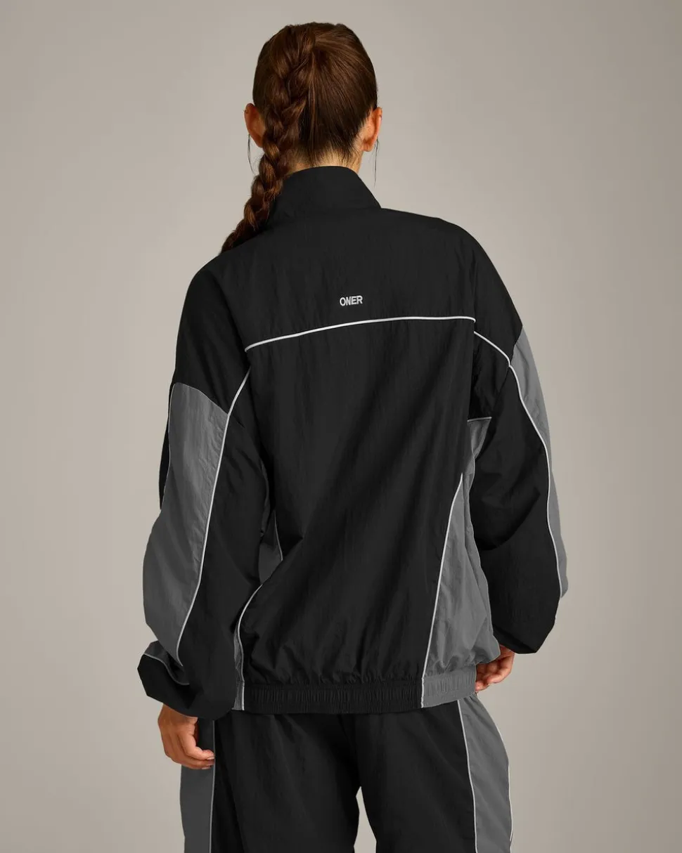 Oversized Contrast Piped Woven Track Jacket