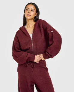 Oversized Knit Zip Through Mid Hoodie