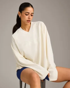 Oversized V Neck Long Sleeve T-Shirt with Oner Graphic
