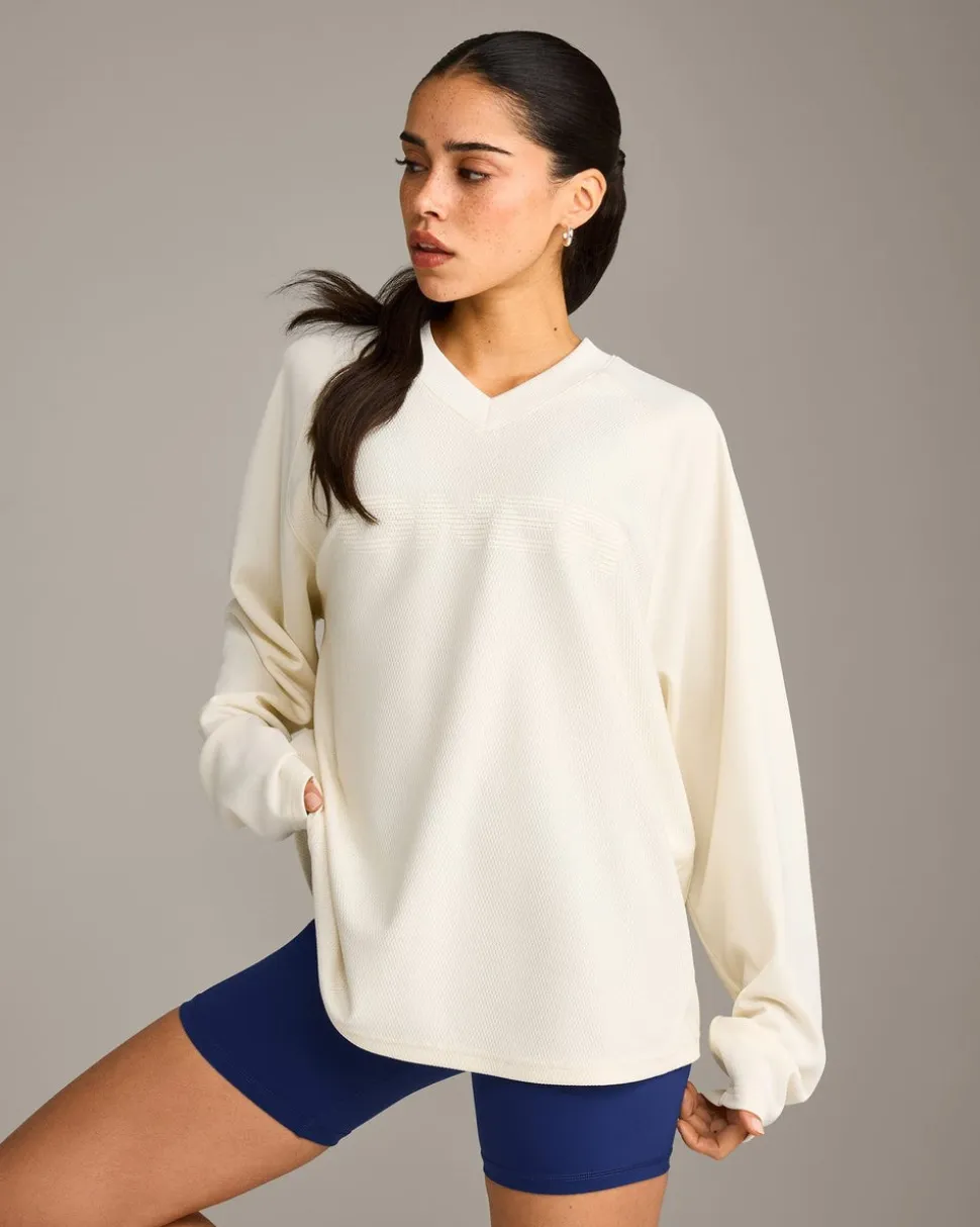 Oversized V Neck Long Sleeve T-Shirt with Oner Graphic