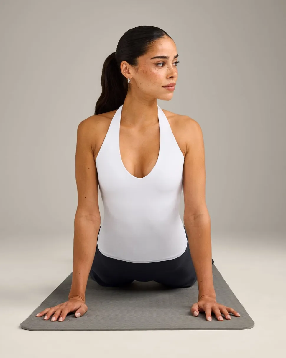 SoftMotion™ Halter Neck Vest with Built in Bra Shelf with Grey Logo