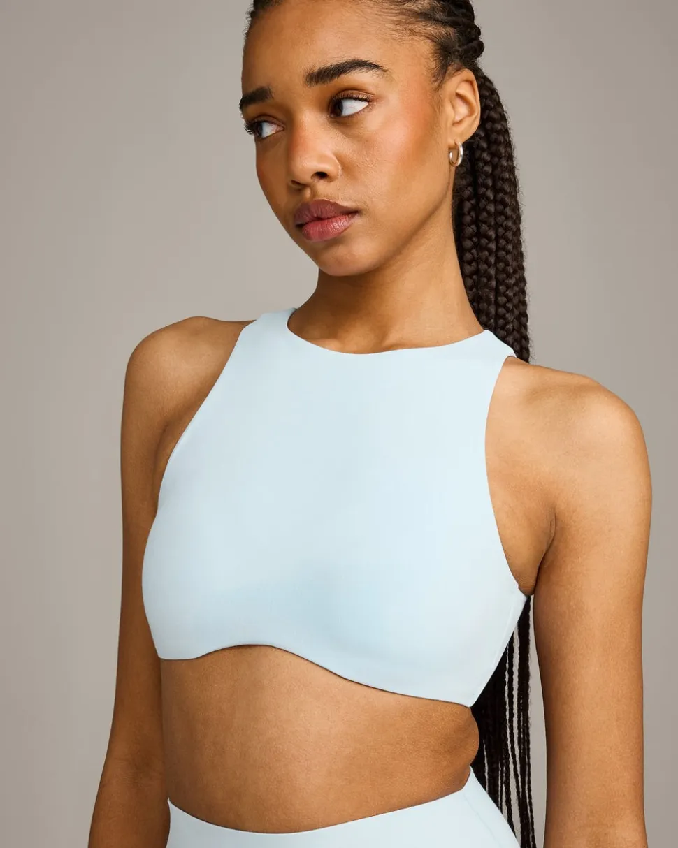SoftMotion™ High Neck Sports Bra with Grey Logo