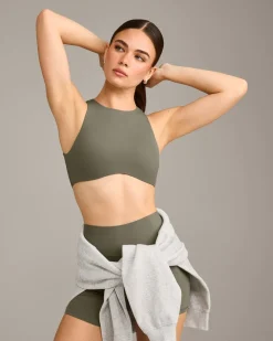 SoftMotion™ High Neck Sports Bra with Grey Logo