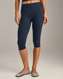 SoftMotion™ High Waisted Capri Leggings with Grey Logo