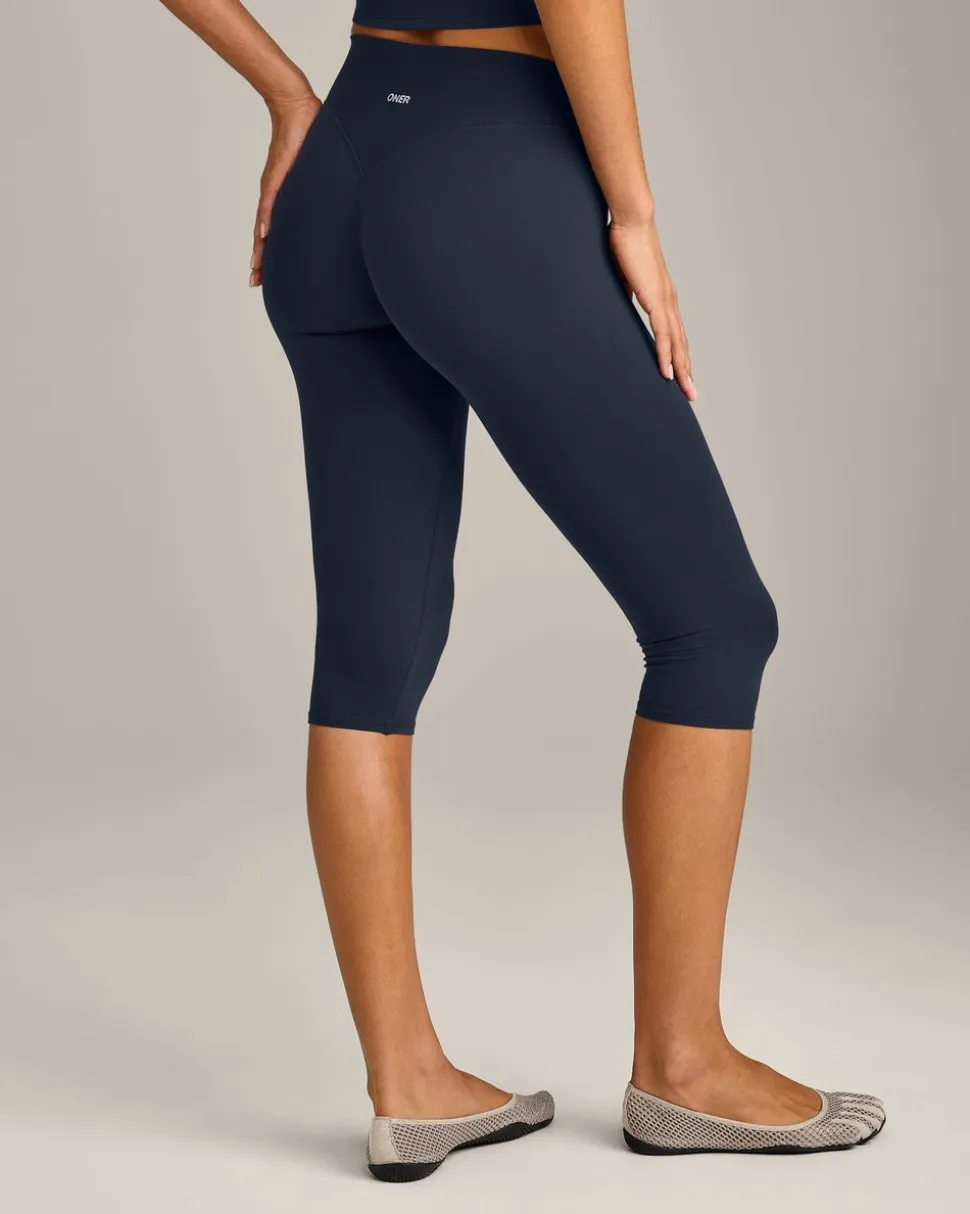 SoftMotion™ High Waisted Capri Leggings with Grey Logo