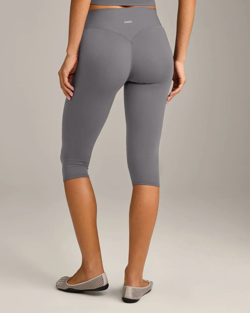 SoftMotion™ High Waisted Capri Leggings with Grey Logo