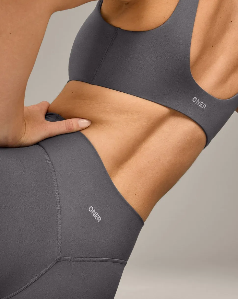SoftMotion™ High Waisted Shorts 6" with Grey Logo