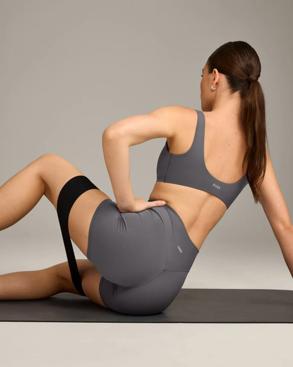 SoftMotion™ High Waisted Shorts 6" with Grey Logo