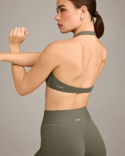 SoftMotion™ Minimal Halter Neck Bralette with Grey Logo
