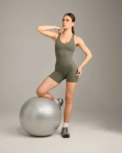 SoftMotion™ Racer Back Mid Vest with Built in Bra Shelf with Grey Logo