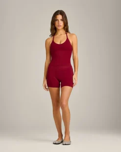 SoftMotion™ Strappy Halter Neck Tank Top with Built in Bra Shelf with Grey Logo
