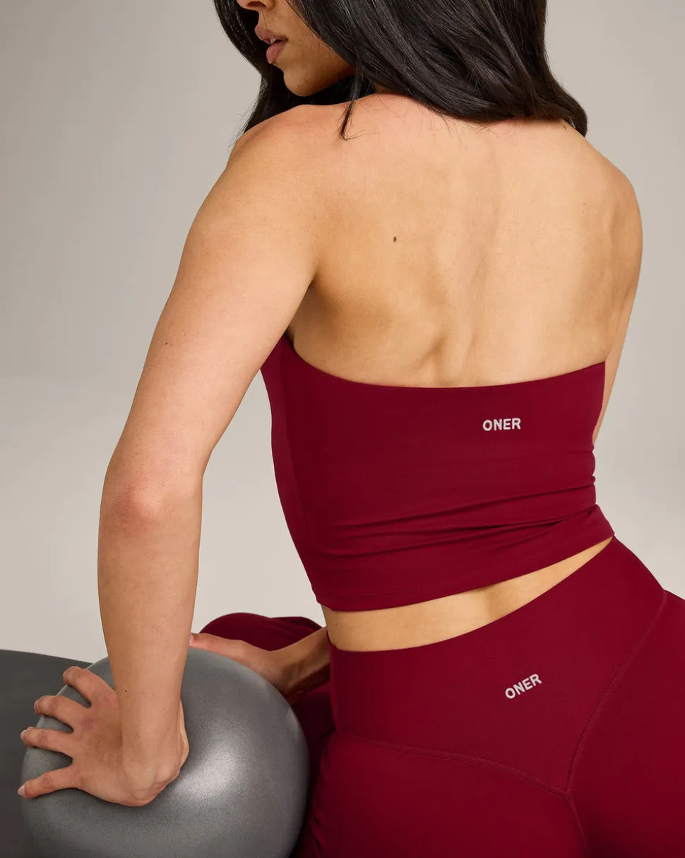 SoftMotion™ Strappy Halter Neck Mid Tank Top with Built in Bra Shelf with Grey Logo