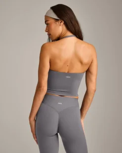 SoftMotion™ Strappy Halter Neck Mid Vest with Built in Bra Shelf with Grey Logo